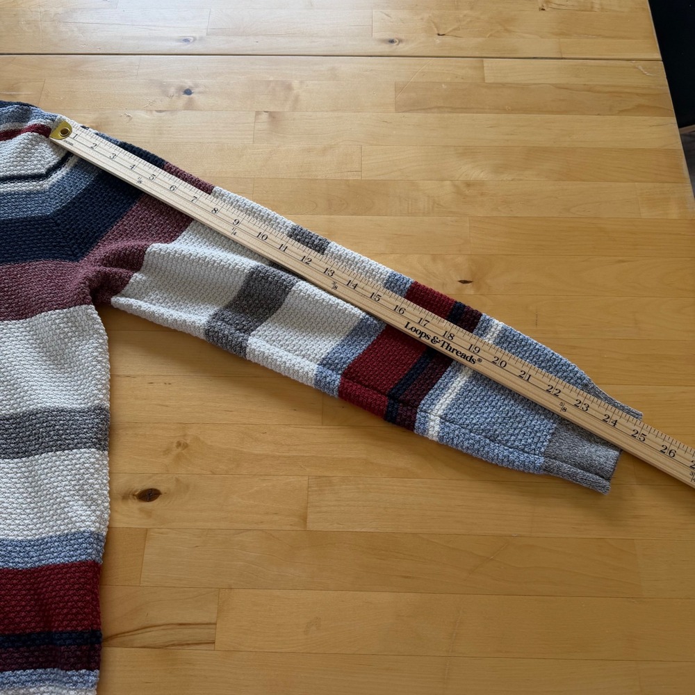 RW&CO Textured Popcorn Knit Striped Sweater Blue Burgundy Mens Large Nautical - Picture 10 of 10